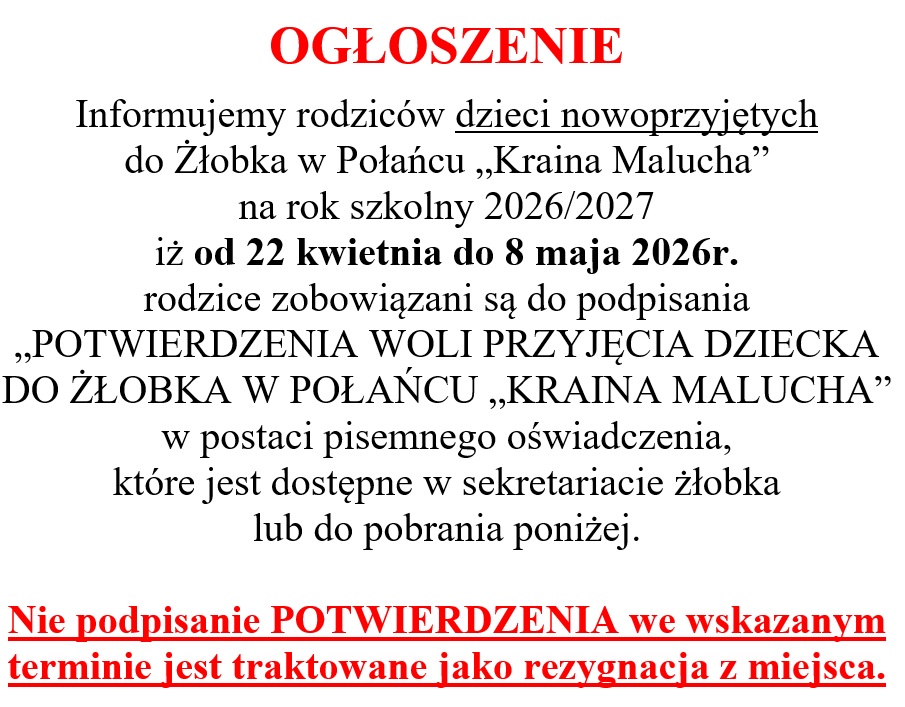 POTWIERDZENIE WOLI PRZYJĘCIA